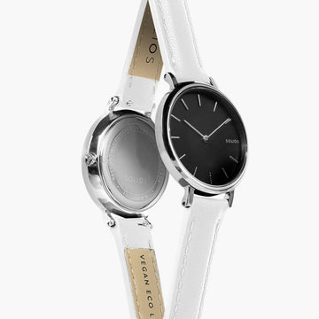 Black Mini Solar Watch | White Vegan Leather