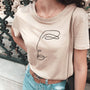 One Line Abstract Embroidered T-shirt - Stone